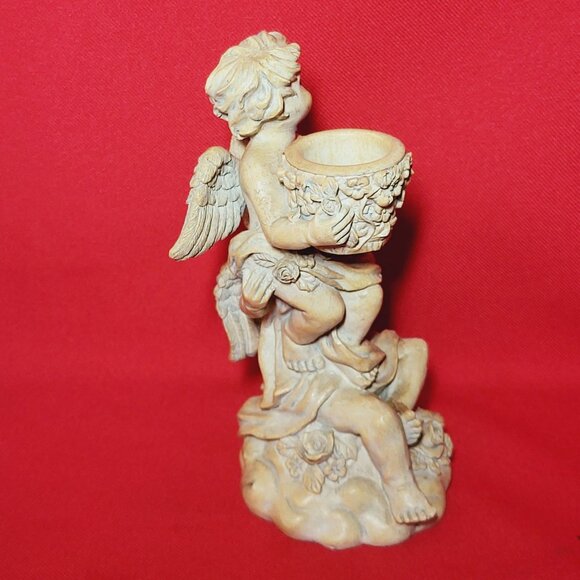 Vintage Angel Cherubs Figurine Decor Chalk Ware Angel Candleholder - Picture 7 of 12